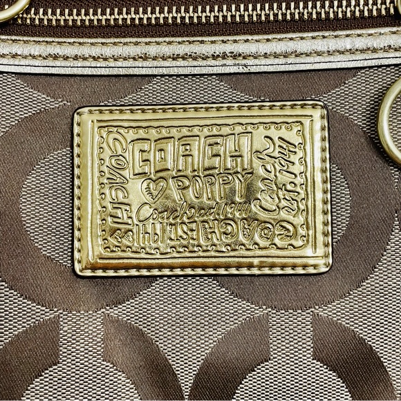 Coach Poppy Op Art Metallic Gold Large Glam Signature Tote - Picture 10 of 12